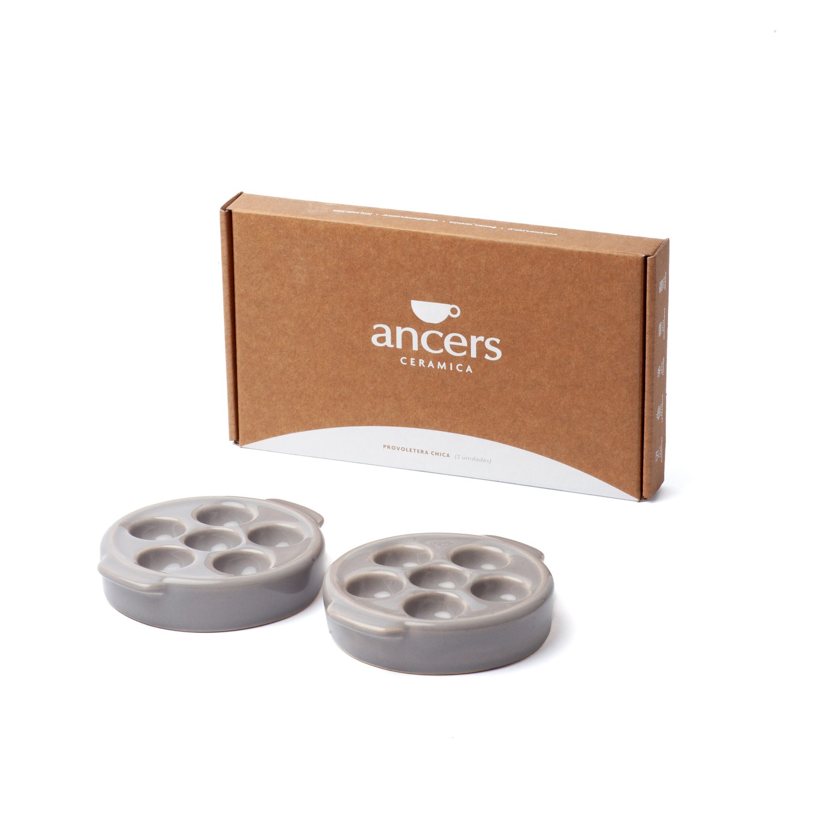 Set de 2 provoleteras mini 2903 de cerámica, color gris, con su caja