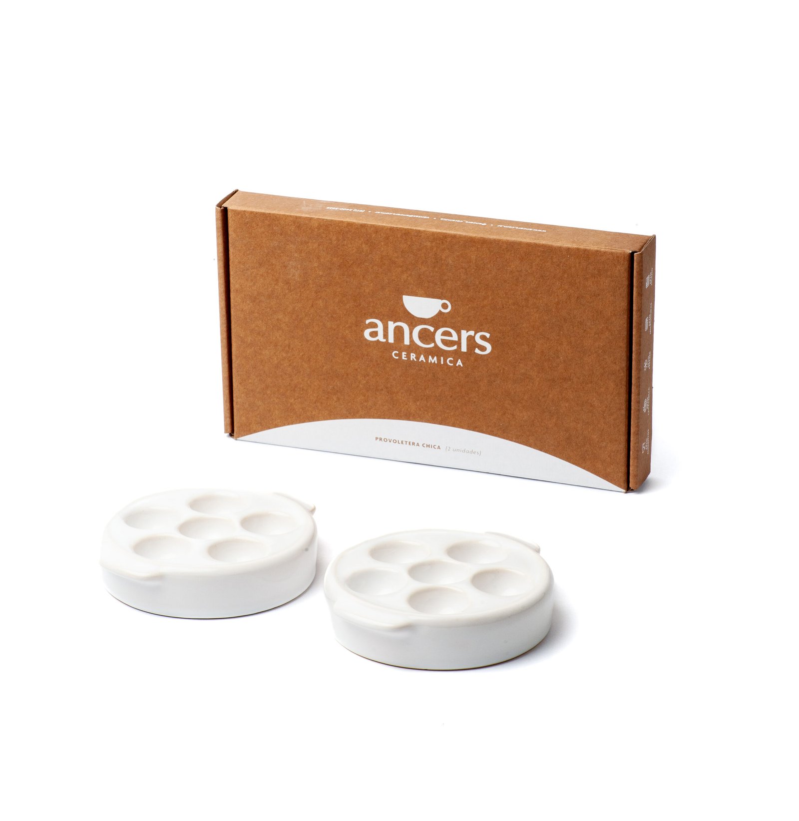 Set de 2 provoleteras mini 2903 de cerámica, color blanco, con su caja