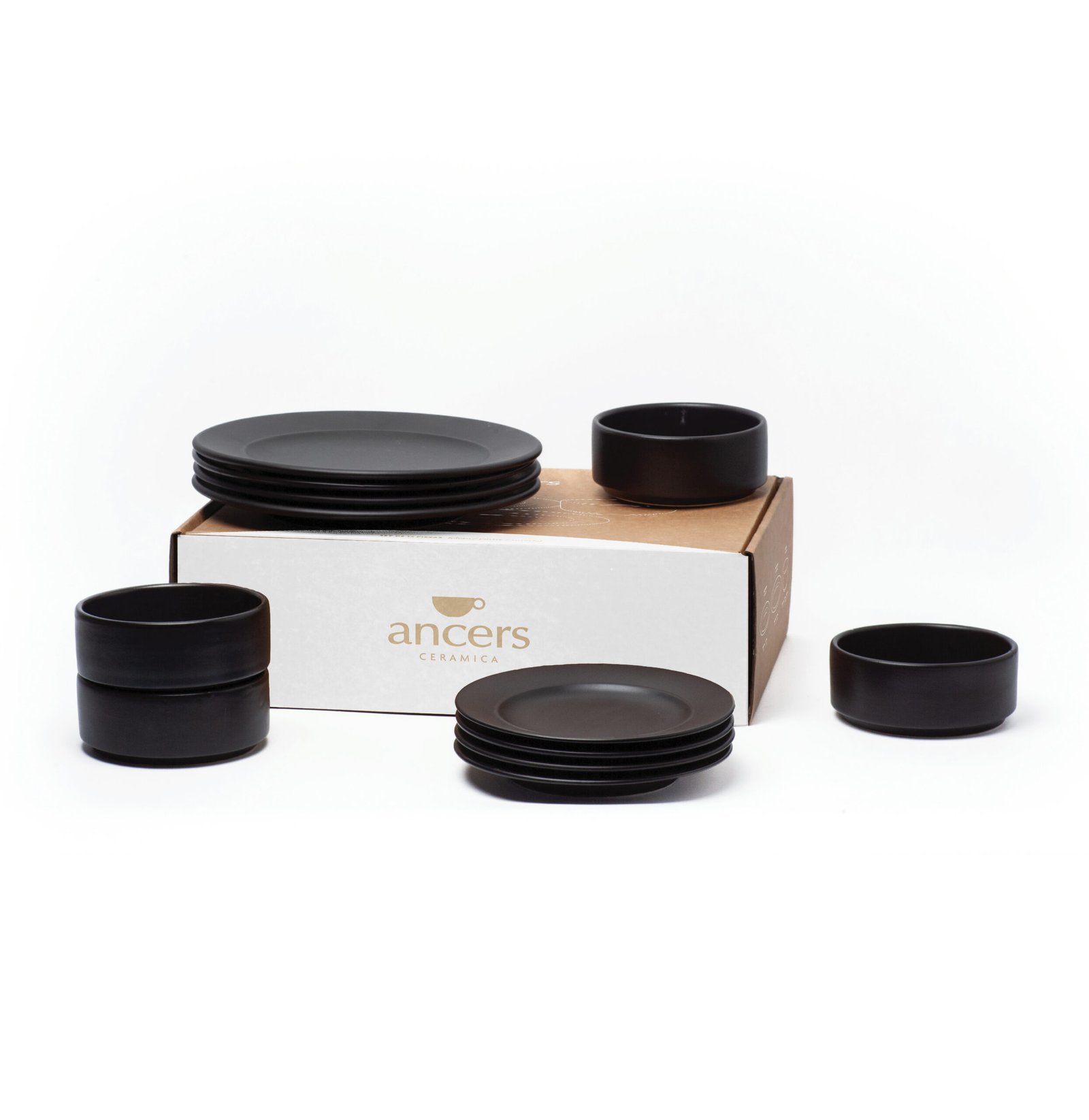 Set de 12 piezas 125 de cer&aacute;mica, l&iacute;nea 5000, color negro mate, con su caja